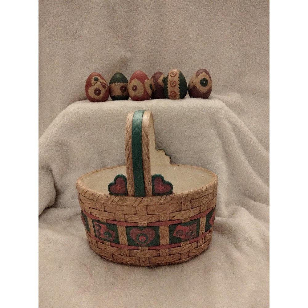 Original 1998 Handmade ceramic Easter basket 6 eggs Signed